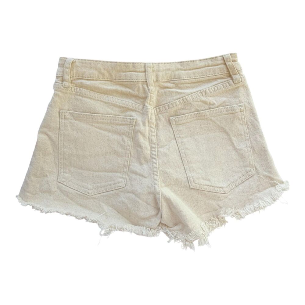 Oat New York Cream Button-Fly Distressed Denim Shorts - Size 27 / 4 - Picture 2 of 8